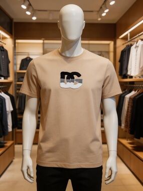 Men's Beige Short-Sleeve Logo Crewneck T-Shirt